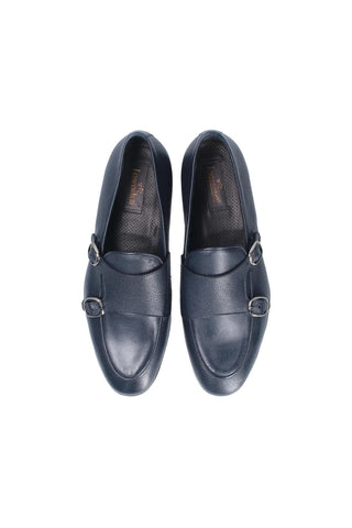 Franceschetti Ravenna Blue Tumbled Calf-Skin Leather Double Buckle Belgian Loafers (FCCT1002)-AmbrogioShoes
