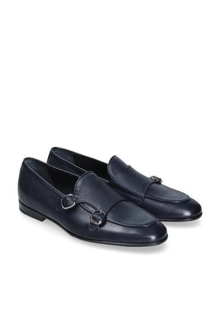 Franceschetti Ravenna Blue Tumbled Leather Double Buckle Belgian Loafers (FCCT1002)
