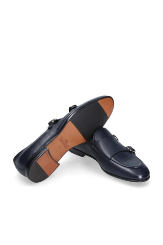 Franceschetti Ravenna Blue Tumbled Leather Double Buckle Belgian Loafers (FCCT1002)