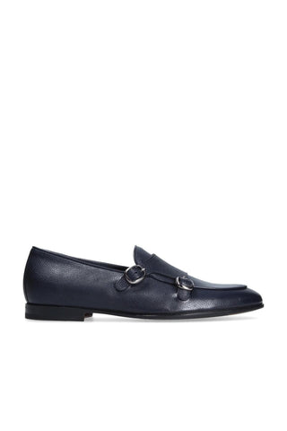 Franceschetti Ravenna Blue Tumbled Leather Double Buckle Belgian Loafers (FCCT1002)