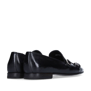 Franceschetti Sirio Black Horse Leather Double Buckle Belgian Loafers (FCCT1004)-AmbrogioShoes