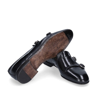 Franceschetti Sirio Black Horse Leather Double Buckle Belgian Loafers (FCCT1004)-AmbrogioShoes