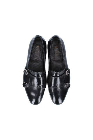 Franceschetti Sirio Black Horse Leather Double Buckle Belgian Loafers (FCCT1004)-AmbrogioShoes