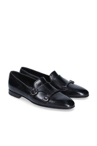 Franceschetti Sirio Black Horse Leather Double Buckle Belgian Loafers (FCCT1004)