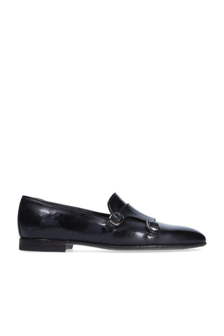 Franceschetti Sirio Black Horse Leather Double Buckle Belgian Loafers (FCCT1004)