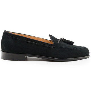 Zelli Italia Franco Men's Shoes Black Suede Calf-Skin Tassel Loafer (ZEL1025)
