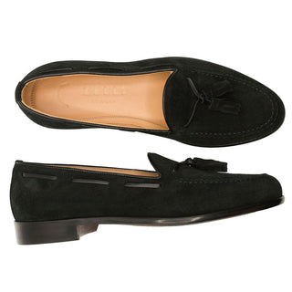 Zelli Italia Franco Men's Shoes Black Suede Calf-Skin Tassel Loafer (ZEL1025)