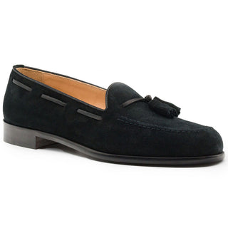 Zelli Italia Franco Men's Shoes Black Suede Calf-Skin Tassel Loafer (ZEL1025)
