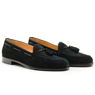 Zelli Italia Franco Men's Shoes Black Suede Calf-Skin Tassel Loafer (ZEL1025)