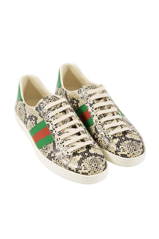 Gucci 386750 19Y30 9771 Natural, Green & Red Python Print / Cafl-Skin Leather Casual Sneakers (GGM1724)-AmbrogioShoes