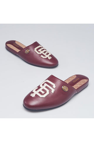 Gucci 540586 Bordeaux Calf-Skin Leather 'SF' Embroidered Slip-On Mules (GGM1728)-AmbrogioShoes