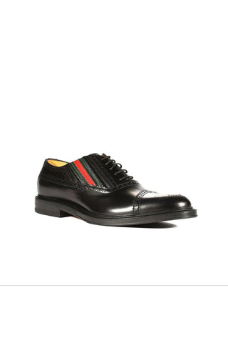 Gucci 547592 0GQ30 1078 Black Calf-Skin Leather Cap-Toe Oxfords (GGM1719)-AmbrogioShoes