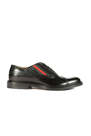 Gucci 547592 0GQ30 1078 Black Leather Cap-Toe Oxfords (GGM1719)-Dellamoda