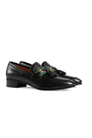 Gucci 624720 1066 Leather with Web and Interlocking G Tassels Loafer-Dellamoda