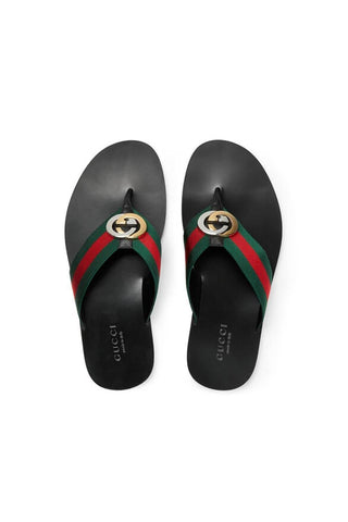Gucci 630307 H9020 8476 Black, Red & Green Calf-Skin leather / Fabric Sandals (GGM1722)-AmbrogioShoes