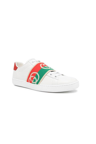 Gucci 643488 Ace White, Red & Green Calf-Skin Leather Web Casual Sneakers (GGM1725)-AmbrogioShoes