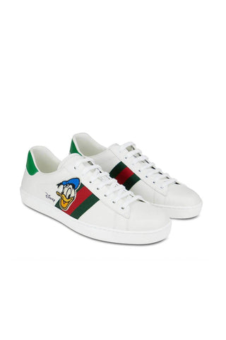 Gucci 649399 Ace Donald Duck White, Red & Green Calf-Skin Leather Casual Sneakers (GGM1727)-AmbrogioShoes