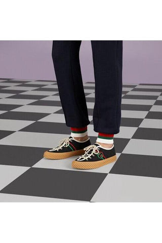 Gucci 703032 FAA5A 1182 Black Canvas Interlocking G Trainer Sneakers (GGM1738)-Dellamoda