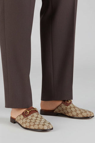 Gucci 719749 FAA0U 9768 Beige & Ebony Fabric / Leather GG Jarkata Sandals (GGM1744)