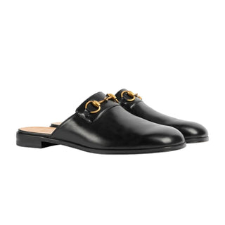 Gucci 723654 1W600 1000 Men's Shoes Black Calf-Skin Leather GG Jarkata Sandals (GGM1743)-AmbrogioShoes