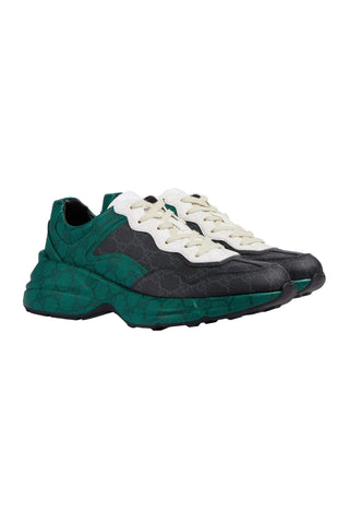 Gucci 746101 FAB4D 1059 Green, Black & White Nylon GG Supreme Rhyton Sneakers (GGM1741)-Dellamoda