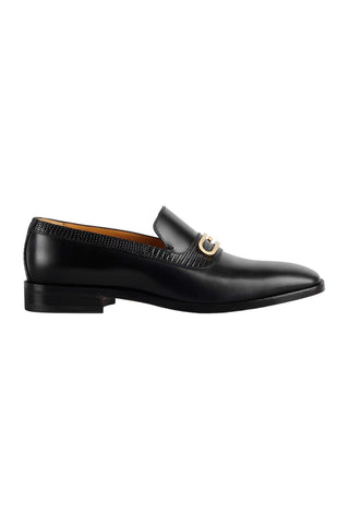 Gucci 750304 AACBM 1000 Black Horse Leather / Lizard Geometric G Slip-On Loafers (GGM1742)