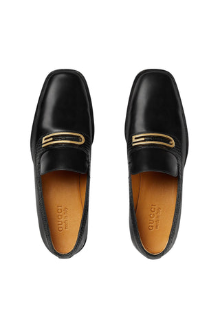 Gucci 750304 AACBM 1000 Black Horse Leather / Lizard Geometric G Slip-On Loafers (GGM1742)