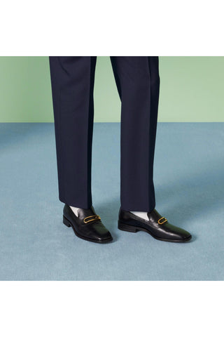 Gucci 750304 AACBM 1000 Black Horse Leather / Lizard Geometric G Slip-On Loafers (GGM1742)
