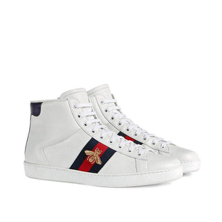 Gucci Bee Ace High-Top Sneakers White Leather Trainers 501803 DOPE0 (GG1702)-AmbrogioShoes