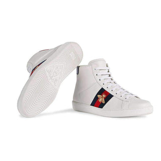 Gucci Bee Ace High-Top Sneakers White Leather Trainers 501803 DOPE0 (GG1702)-AmbrogioShoes