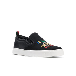 Gucci Dublin Black Worldwide Sewed Cotton / Calf-Skin Leather Slip-On Sneakers (GGM1712)-AmbrogioShoes