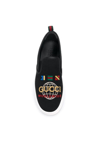 Gucci Dublin Black Worldwide Sewed Cotton / Calf-Skin Leather Slip-On Sneakers (GGM1712)-AmbrogioShoes