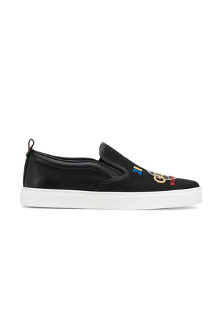 Gucci Dublin Black Worldwide Sewed Cotton / Leather Slip-On Sneakers (GGM1712)