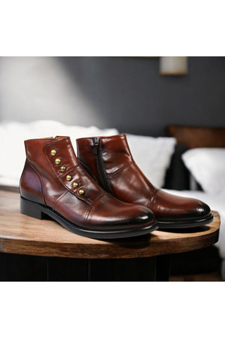 Jo Ghost 1224 Brown Calf-Skin Leather Laceless Ankle Boots (JG5355)-AmbrogioShoes