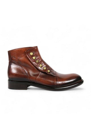 Jo Ghost 1224 Brown Leather Laceless Ankle Boots (JG5355)-Dellamoda