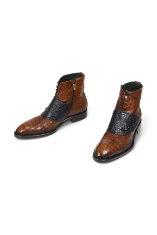 Jo Ghost 1788 Luisiana Crocodile Embossed Leather Ankle Boots (JG5322)