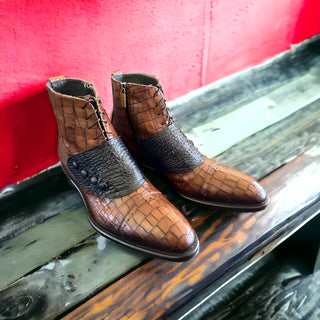 Jo Ghost 1788 Men's Shoes Luisiana Crocodile Print Leather Ankle Boots (JG5322)-AmbrogioShoes