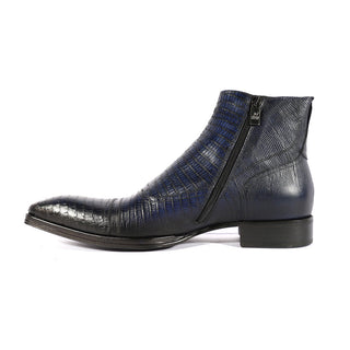 Jo Ghost 2379 Men's Shoes Navy Lizard Print / Calf-Skin Leather Boots (JG5313)-AmbrogioShoes