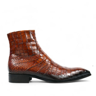 Jo Ghost 2727 BIS Men's Shoes Cognac Crocodile Print Leather Ankle Boots (JG5309)-AmbrogioShoes