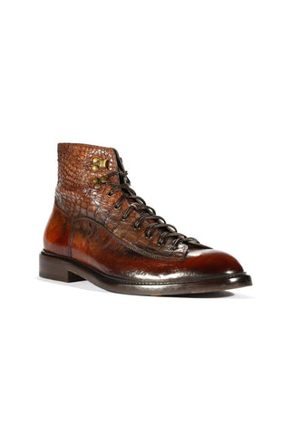 Jo Ghost 2833 Crust Crocodile Embossed / Buffalo Leather Boots (JG5304)-Dellamoda