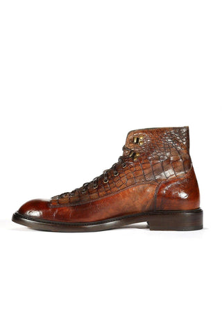 Jo Ghost 2833 Crust Crocodile Embossed / Buffalo Leather Boots (JG5304)-Dellamoda