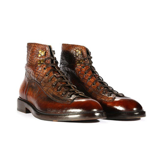 Jo Ghost 2833 Crust Crocodile Print / Buffalo Leather Boots (JG5304)-AmbrogioShoes