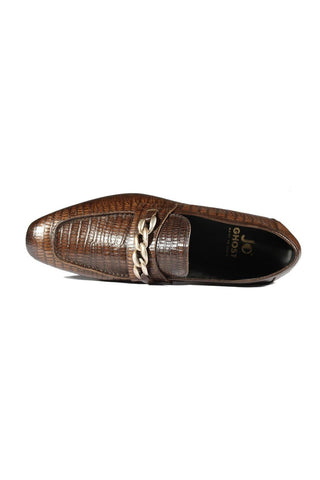 Jo Ghost 2955 Crocodile Embossed Leather Chain Loafers (JG5312)-Dellamoda