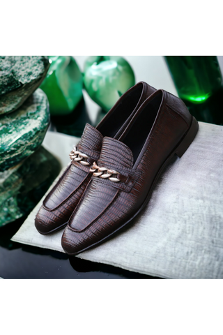 Jo Ghost 2955 Crocodile Embossed Leather Chain Loafers (JG5312)-Dellamoda