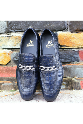 Jo Ghost 2955 Crocodile Print Leather Chain Loafers (JG5312)-AmbrogioShoes