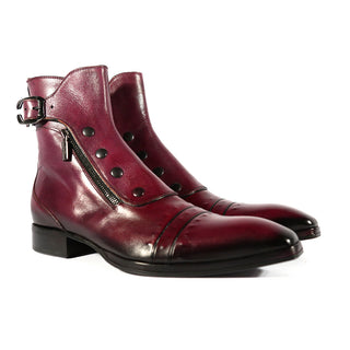 Jo Ghost 3206 Men's Shoes Plum Calf-Skin Leather Buckle Boots (JG5317)-AmbrogioShoes