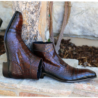 Jo Ghost 3239 Men's Shoes Luisiana Brown Crocodile Print Leather Ankle Boots (JG5321)-AmbrogioShoes