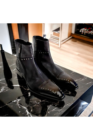 Jo Ghost 3516 Calf-Skin Leather Stud Ankle Boots (JG5325)-AmbrogioShoes