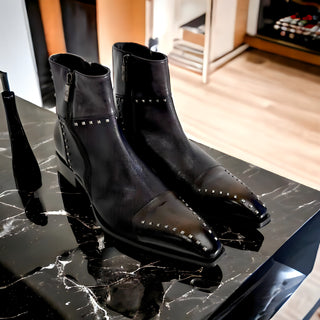 Jo Ghost 3516 Men's Shoes Calf-Skin Leather Stud Ankle Boots (JG5325)-AmbrogioShoes