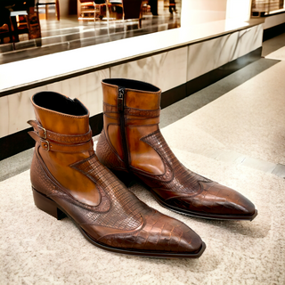 Jo Ghost 4764 Louisiana Crocodile / Lizard Print Leather Boots (JG5323)-AmbrogioShoes